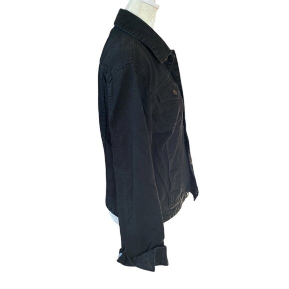 JAG women's M black collared long sleeve button down denim jean jacket pockets - Picture 3 of 9